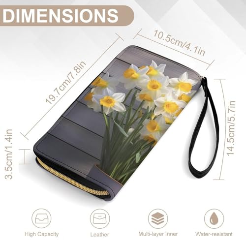 Bouquet of DaffodilsPrint Long Wallets PU Leather Clutch Purse Card Holder Wallet, with Wristlet Zip Around Long Wallet for Women & Men2