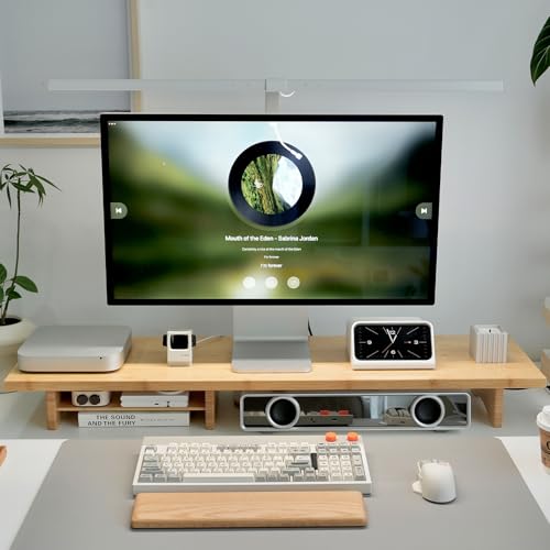 Image of Bamboo Dual Monitor Stand Riser Natural, 2-Tier Desk Monitor Riser for 2 Monitors, Supports for PC Computer Monitor, Printer, Heavy TV Riser up to 300 lbs