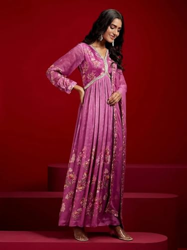 Image of KD Georgette Women's Anarkali Floral Printed Kurta Pant Set with Dupatta Kurta Kurti for Women