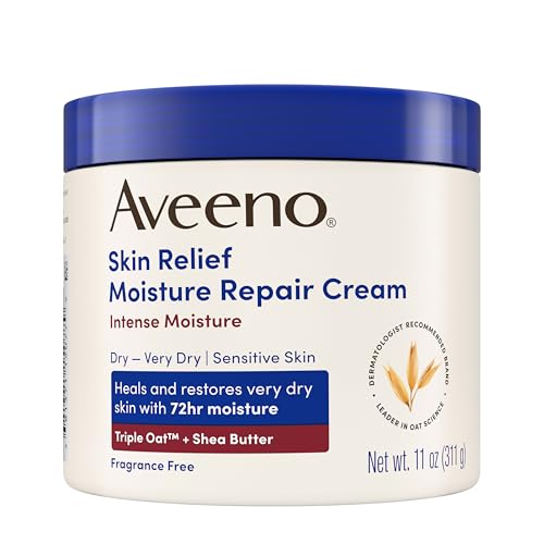 Image of Aveeno Skin Relief Intense Moisture Repair Body Cream with Triple Oat & Shea Butter Formula, Helps Heal, Repair & Restore Very Dry Skin with Long-Lasting Moisture, Fragrance-Free, 11 oz (Pack of 12)