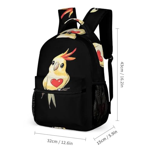 Cockatiel with Heart Cute Backpacks Set Lightweight Lunch Bag Aesthetic Pencil Cases for Travel Work2
