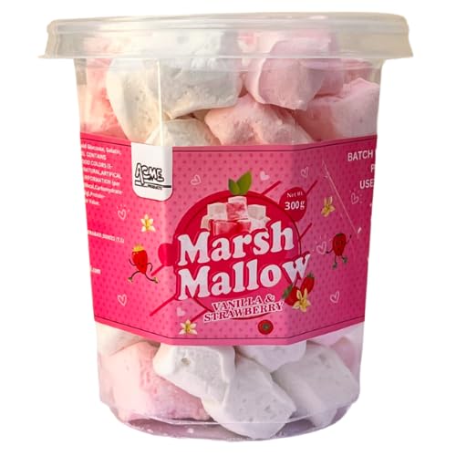Acme Products Marshmallows (300gms) - Vanilla & Strawberry | Soft & fluffy | Shipped Fresh Directly From Factory | Jar Pack | Delicious Mallows