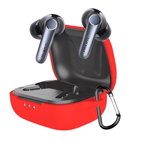 BUITFOU For EarFun Air Pro 4 ケース Air Pro 4 保護カバー 柔らかい シリコン製ケース 落下防止 キズ防止 耐衝撃 防塵 軽量 装着充電可能 カラビナ付き 紛失防止(レッド)