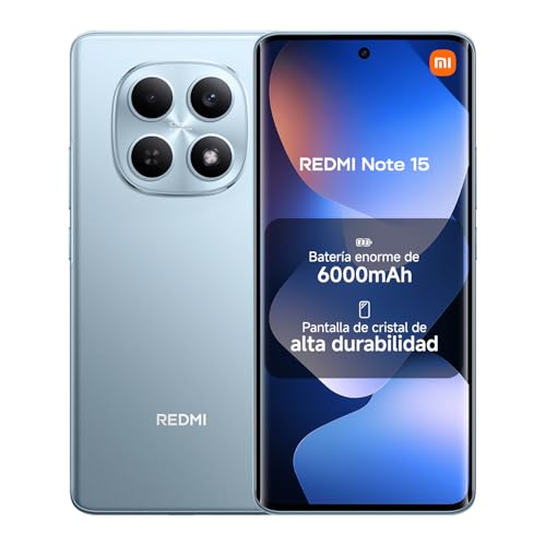 XIAOMI REDMI Note 15 – Smartphone de 8+256GB, Pantalla AMOLED FHD+ de 6,77″, MediaTek Helio G100-Ultra, cámara de 108MP, batería de 6000 mAh, Cargador no Incluido, Azul Glaciar (Versión ES)