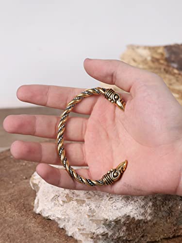 Haquil Gold Plated Stainless Steel Viking Arm Ring Odin Raven Huginn Muninn Head Cuff Bracelet For Men #TOP3