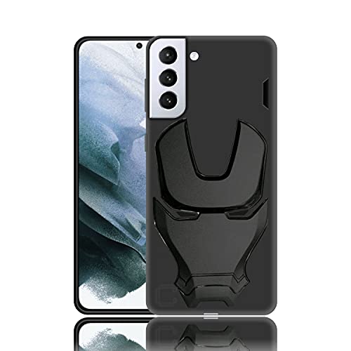 Image of COVERLY Official 3D Touch Feel Trending Real Hero Avenger Logo Mask Soft Rugged Grip Iron Man Super Power Cartoon Movie Engraved Silicone Matte Strong Back Cover for Samsung Galaxy S21 (2020) - Black