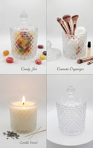 Image of Imported Crystal Glass Storage Jar with Lid, Diamond Pattern, Decorative Candy Jar - 125ml (Single Jar)