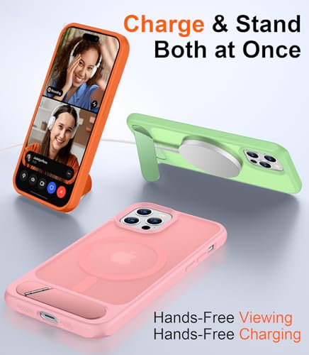 Image of Magnetic Compatible with iPhone 12 Case & iPhone 12 Pro Case, [Built-in Invisible Kickstand][Compatible with MagSafe][Military Grade Shockproof] Slim Translucent Matte Phone Case 6.1 inch