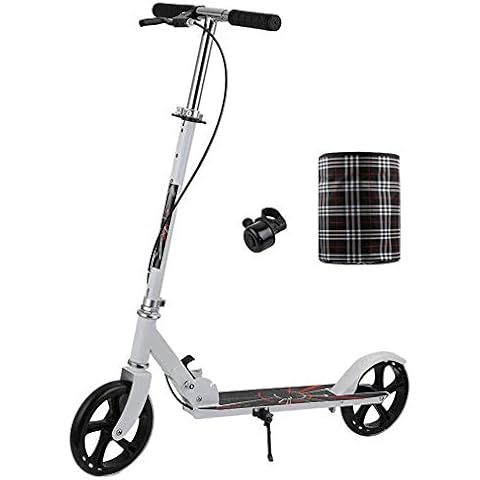 LXLA Foldable Adult Kick Scooter with Big Wheels and Hand Brake, Adjustable Height Commuter Push Scooters, Smooth & Fast Ride, Load 220 Lbs (Color : White) Cover