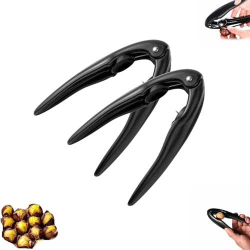 栗皮むき器、自慢の栗カッターツール、人間工学に基づいたハンドル付きの栗オープナー、栗を傷つけずに素早く栗を剥くことができ、使いやすい(Black*2)