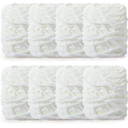Image of Buryeah 8 Pack Chunky Chenille Yarn for Crocheting Soft Thick Fluffy Yarn for Hand Knitting Bulky Velvet Blanket Plush for Weaving DIY Crafts Each 3.5 oz 55 Yards (Cream)