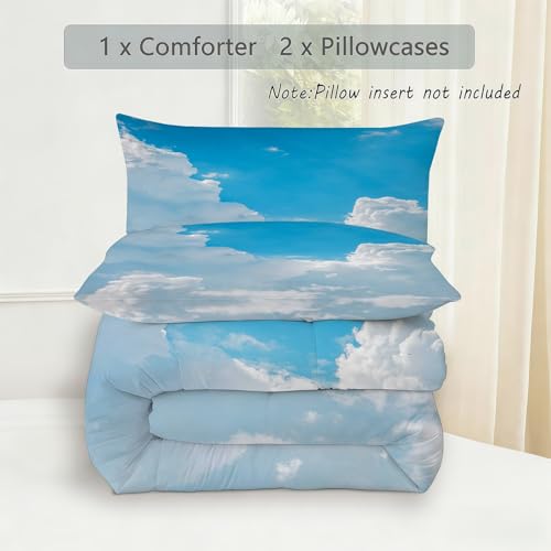Couette sans housse lavable 200x200 microfibre douce motif ciel bleu