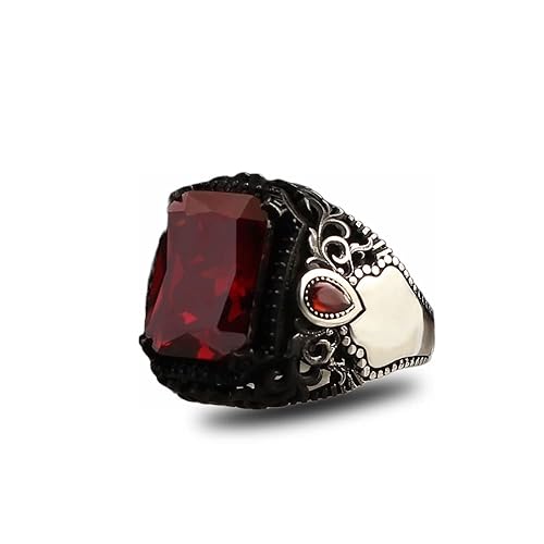 925 Sterling Silver Men's Ring, Garnet GemStone Men Silver Ring, Handmade Garnet Stone Silver Ring for Men Gift for Men, Gift for him, Valentine's
