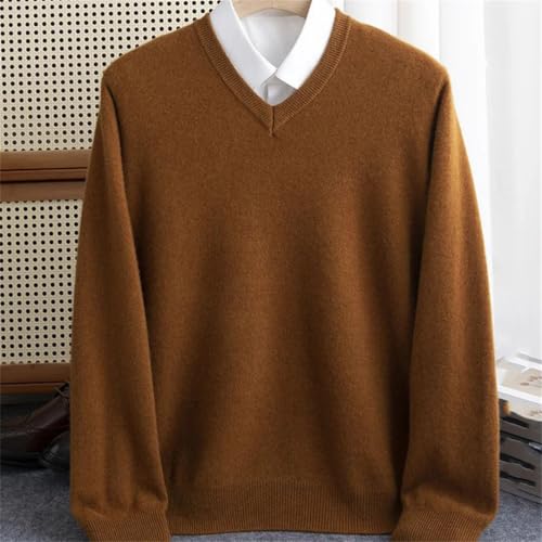 Mens V Neck Wool Pullover Long Sleeve Loose Fit Sweater Casual Knitted Business Cotton Blend Jumper3