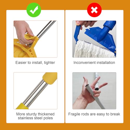 Image of Mop Handle, 61 inch Wet Mops Heavy Duty Loop-end String Mop Head Surface Floor Cleaner with Stainless Steel Hard Pole Commercial