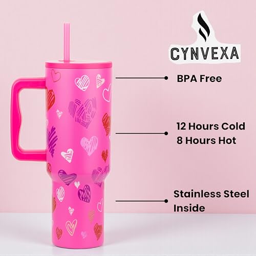 Image of CYNVEXA Tumbler with lid and Straw 1200ML Cup Stainless Steel Vacuum Insulated Tumbler for Water, Iced Tea or Coffee 1.2L Office Gym Travelling (Dark Pink Heart)