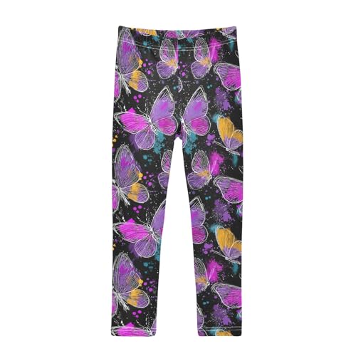 Girls' Athletic Leggings Ankle Length Yoga Dance Pants Kids Teen 4T Splashing Background Butterfly