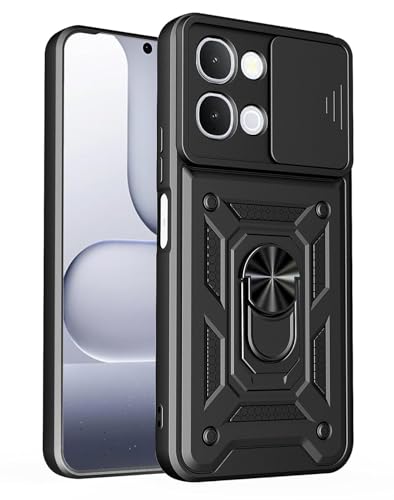 Image of AIBEX Back Cover Compatible for Vivo Y51 Pro 5G / Vivo T5X 5G / iQOO Z11X 5G | D10 Tough Armor Case |Sliding Camera Shield |360 Protection |Kickstand Ring Holder |Military-Grade Bumper Case - Black