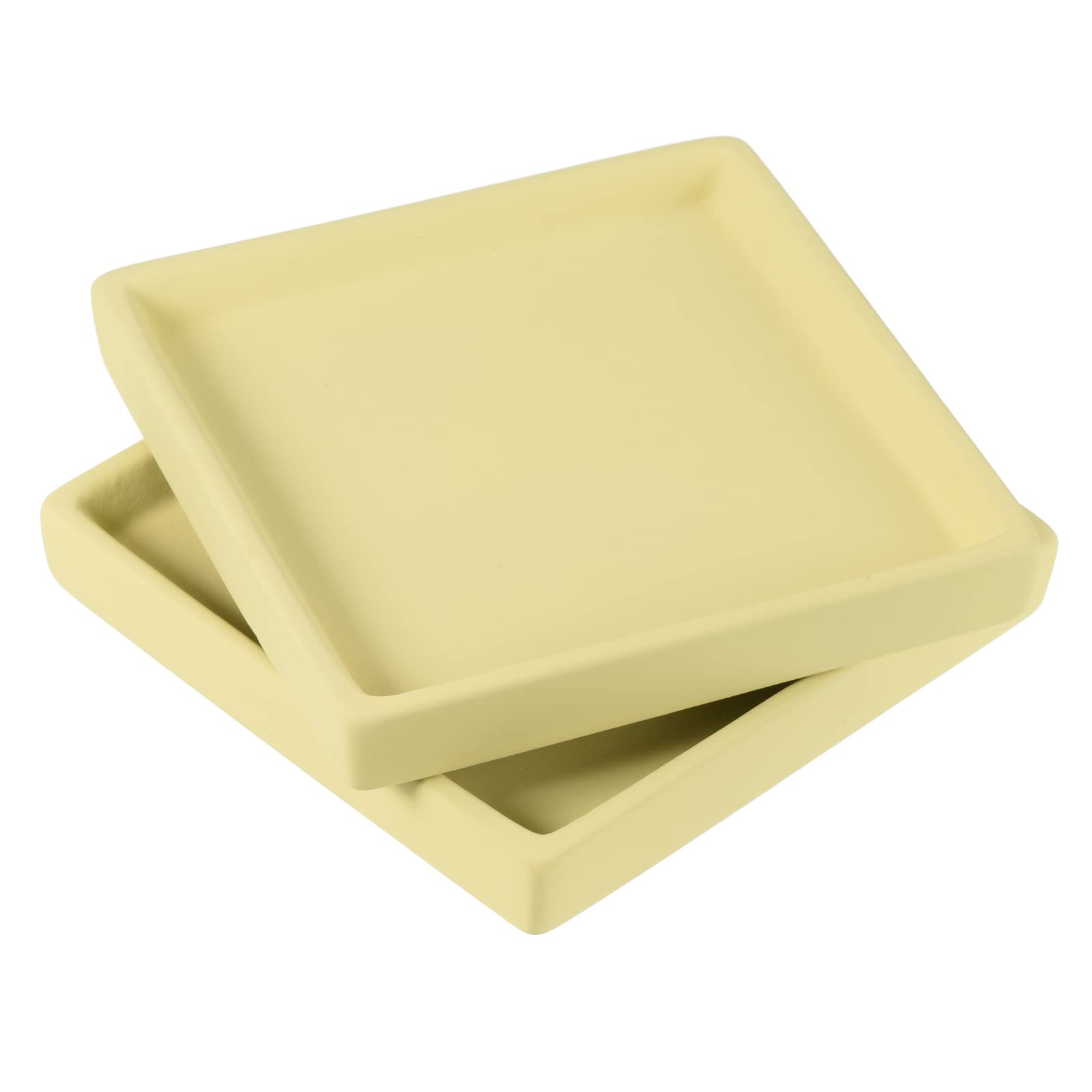 PATIKIL Plant Pot Saucers 5 Inch, 2 Pack Ceramic Square Flower Drip Tray for Indoor Outdoor, Chartreuse