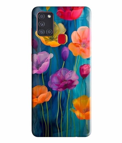 Image of Printed Hard Back Case Cover & Compatible for Samsung Galaxy A21S | Flower Vector Art (Multicolor) - D1193
