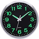 Warminn Wall Clock Glow in the Dark Silent Wall Clocks Non Ticking Battery Operated Night Lights Luminous Modern 12 Inches Large Clock for Kitchen Bedroom Bathroom Living Room