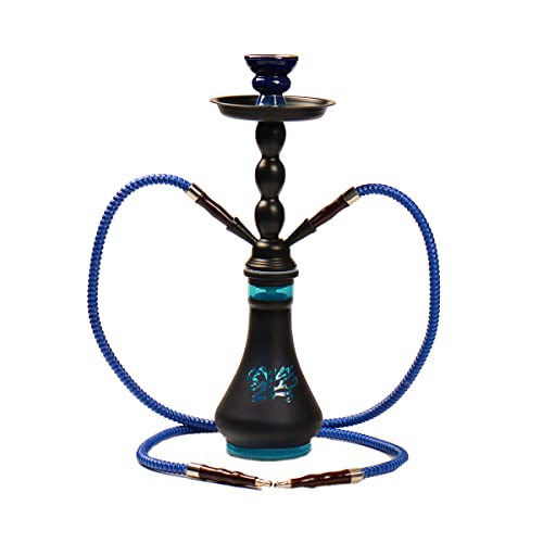 MADGROW. Cachimba KIOTO Azul. Colores Mate. Shisha de 45 cm. Base en Vidrio y Cuerpo de Metal Mate Negro. Incluimos Accesorios adicionales para tu Shisha Cover