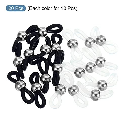 Image of PATIKIL Eyeglass Chain Connector Retainer, 20 Pack Adjustable Anti Slip Silicone Rubber Strap Holder Chain End Loop Bead Style for Women Men Sunglasses, White