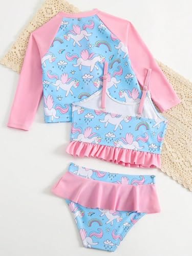 Hansber Kids Girls 3Pcs Outerwear with Swim Top and Briefs Set Printed Sun Protection Swimsuit Rash Guard Swimsuit2