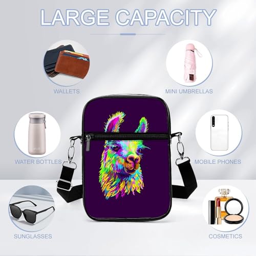 Colorful Alpaca Llama Portrait Clear Crossbody Bag Stadium Bag Adjustable Side Shoulder Bags Messenger Bag with 2 Compartments3