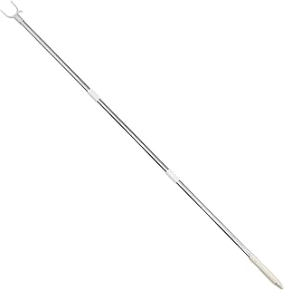 Pzzsdato 51 Inch Telescoping Clothesline Pole with Hook, Stainless Steel, Silver, Ceiling & Shelf Mountable, Non-slip Handle