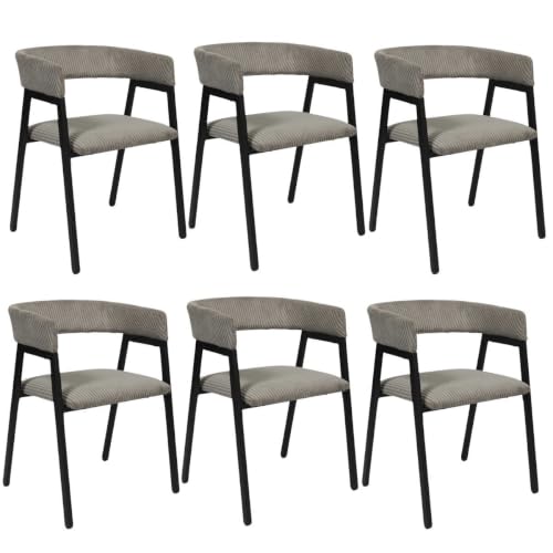 AltoBuy Lot de 6 fauteuils de Table Design en métal et Velours côtelé Coloris Taupe - Amory