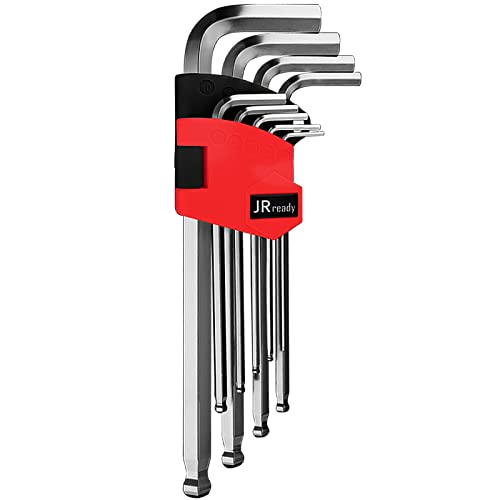 Jrready 9Pcs Allen Wrench Set Metric Ball Head Hex Key , S2 Industrial Grade L Type Screwdriver Mechanical Maintenance Tools For Heavy Duty Use Aw-M0910 #TOP11