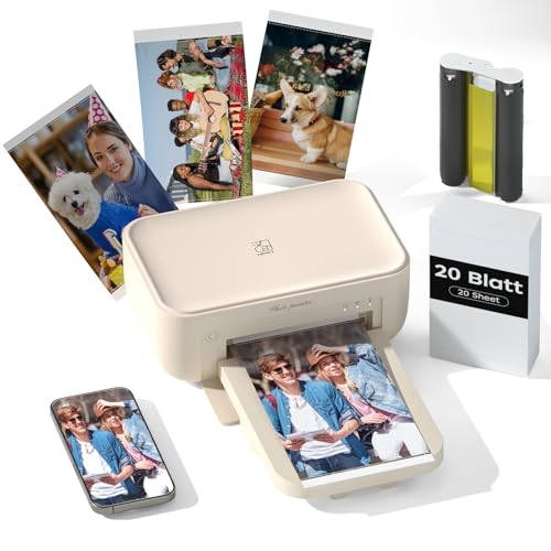 HPRT 4x6 Photo Printer with 108 Sheets & 2 Ribbons, Portable Picture Printer for iPhone & Android Smartphones, Instant Phone Photo Printer, Dye Sublimation, Home Use, Ideal Gift, Beige Beige
