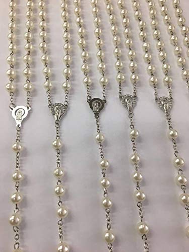 CLGIFT 12 X Wholesale Bulk Rosary Long Faux Pearl Rosary Chain for Baptism , Wedding , Religious Favor /Baptism Favor
