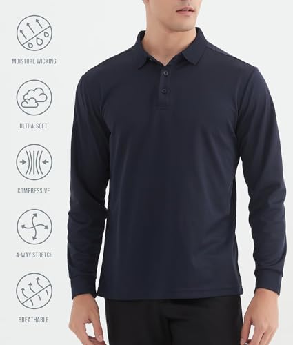 OYGSieg 4 Pack Men's Long Sleeve Polo Shirt Performance Quick Dry Collared Work Golf Hiking Casual Shirt3