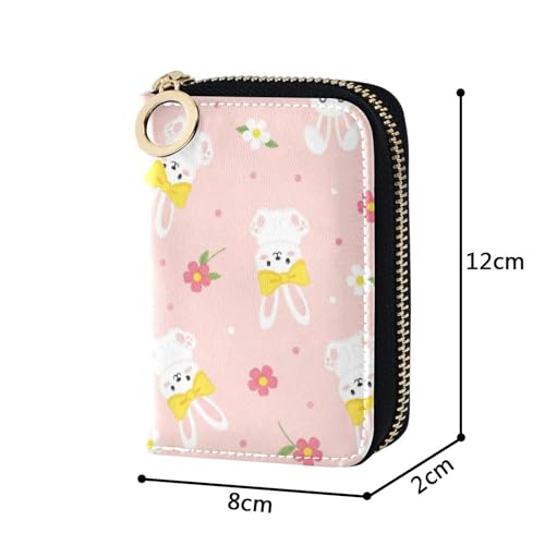 Cute Bunnies Rabbits Floral Pink Women Wallet Small Credit Card Wallets RFID Blocking Print Zipper Card and Cash Holder3