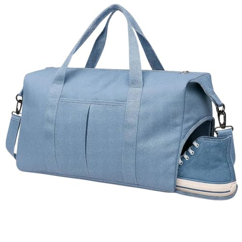 Bolsa Mala de Viagem Super Grande 40L – Poliéster Resistente, 5 Compartimentos com Zíper, Bolso Impermeável, Alças Removíveis, Transversal Unissex (Azul)