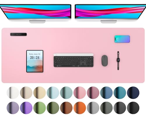 Image of Aothia Leather Desk Pad Protector, Office Desk Mat, Large Mouse Pad, Non-Slip PU Leather Desk Blotter, Laptop Desk Pad, Waterproof Desk Writing Pad for Office and Home (48 inchx17 inch, Fairy Pink)