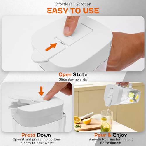 Jarra de água para porta de geladeira, jarra de suco de plástico de grande capacidade de 2 L, resistente ao calor, com tampa flip superior, lavável na lava-louças, para suco de leite frio (branco)