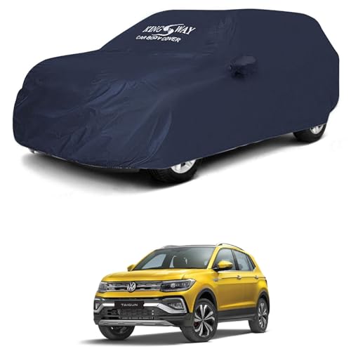 Image of KINGSWAY Accessories Waterproof Car Cover Only Compatible with Volkswagen Taigun Year 2021 Onwards, Mirror Pockets, Bird Poop, All Weather, Scratch and UV Protection Car Body Cover, Grey