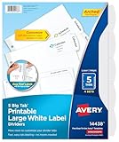 Avery Big Tab Printable Large White Label Dividers with Easy Peel, 5 Tabs, 4 Sets (14438)