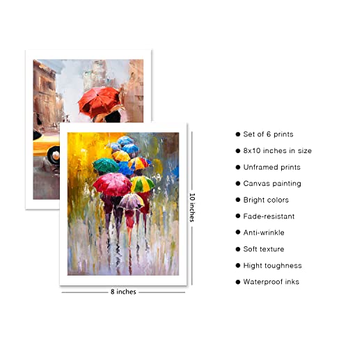 Jituihom Abstract Oil Painting On Canvas Set Of 4 Modern Colorful Hand-Painted Wall Art Paintings Printed For Bedroom, Office Decor, Rainy Stree Cityscape Sailboat Artwork Poster(8"X10", Unframed) #TOP1