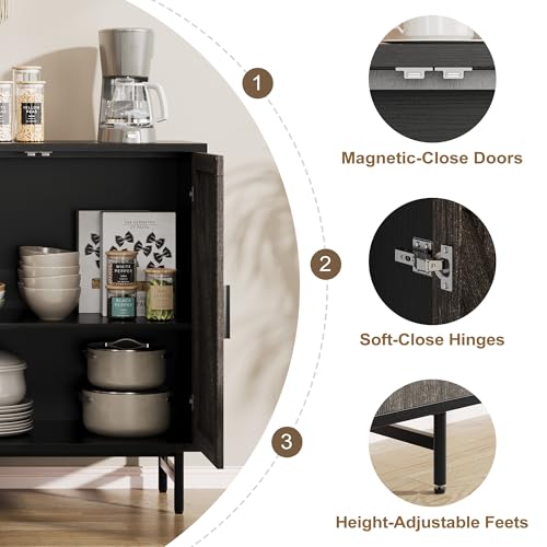 63\" Sideboard Buffet Cabinet with Storage, Kitchen Storage Cabinet w/ Adjustable Shelf, 4-Door Console Table Accent Cabinet for Living Dining Room, Entryway, Hallway, Credenza, Coffee Liquor Bar, Grey