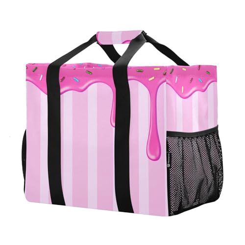 Candy Dripping with Sprinkles Reusable Grocery Bags Large Tote Bag Waterproof Canvas Organizer for Beach Picnic Laundry Travel2