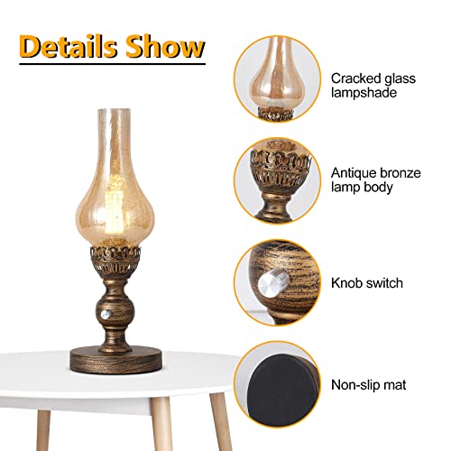Yvamnad Retro Glass Table Lamp, E26 Bronze Office Desk Light 16.5In Industrial Bedside Lamp Creative Led Kerosene Lamp Dimmable Reading Night Light Home Antique Table Light, Amber, Mosaic Lampshade #TOP3