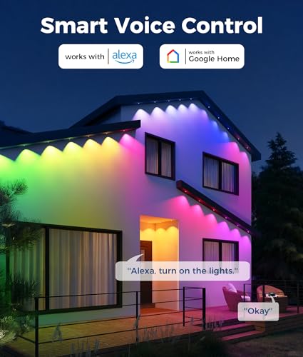 Image of Permanent Christmas Lights Outdoor, 100ft RGB & 60pcs LED Lights | 79 Scene Modes with Timer for Smart Outdoor Christmas Decorations, IP67 Waterproof Works with Alexa and Google Assistant