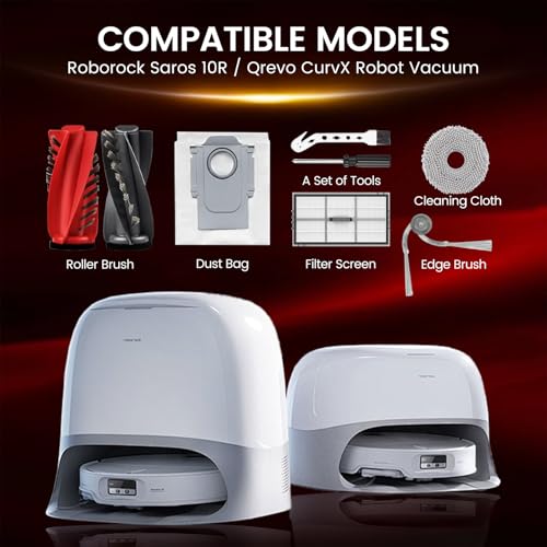 Image of Saros 10R Accessories Kit for Roborock Saros 10R / Qrevo CurvX /Saros 20 Robot Vacuum, 2 Main Brushes, 4 Filters, 6 Mop Pads, 6 Dust Bags, 6 Side Brushes, 2 Tools