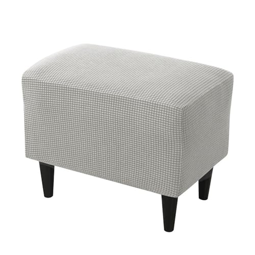 Highdi Funda Otomana Rectangular Color Sólido Jacquard Elástico Funda de Reposapiés de Sofá, Funda para Taburete Extraíble Lavable Protector de Puff con Parte Inferior Elástica (Gris Claro)