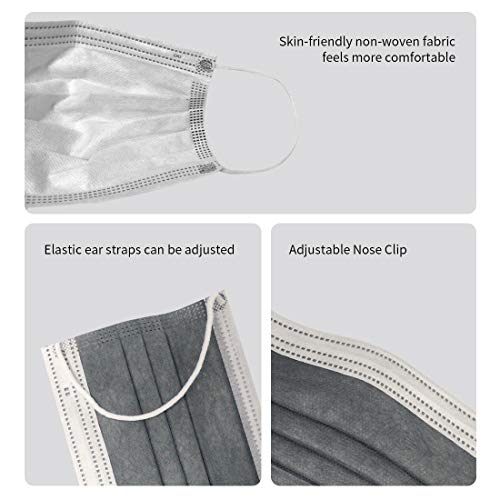 Apepal 100Pcs Adult Disposable Face Masks 3 Layer Non-Woven Masks With Soft Elastic Earloop,Grey #TOP2