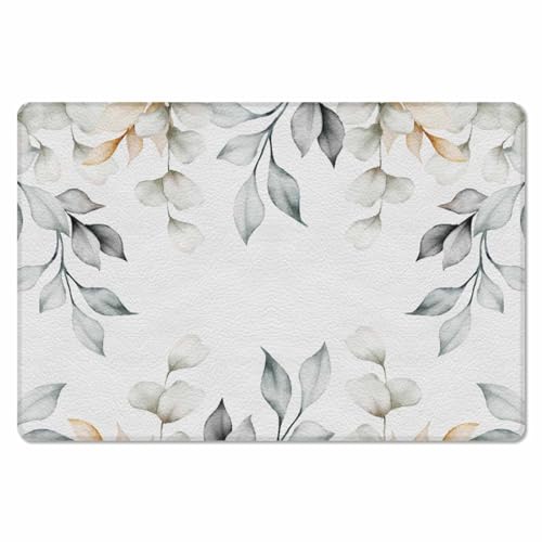 Watercolor Flower Kitchen Bath Door Mat Cushioned Runner Rug,Washable Welcome Floor Sink Antifatigue Mat,Waterproof & Non-Slip Comfort Standing Doormat,Nature Country Botanical Plant Leaves 18